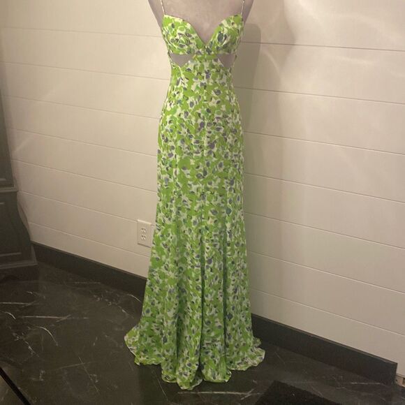 Sau Lee Dresses & Skirts - Green Floral Maxi Dress with Cutout Detail